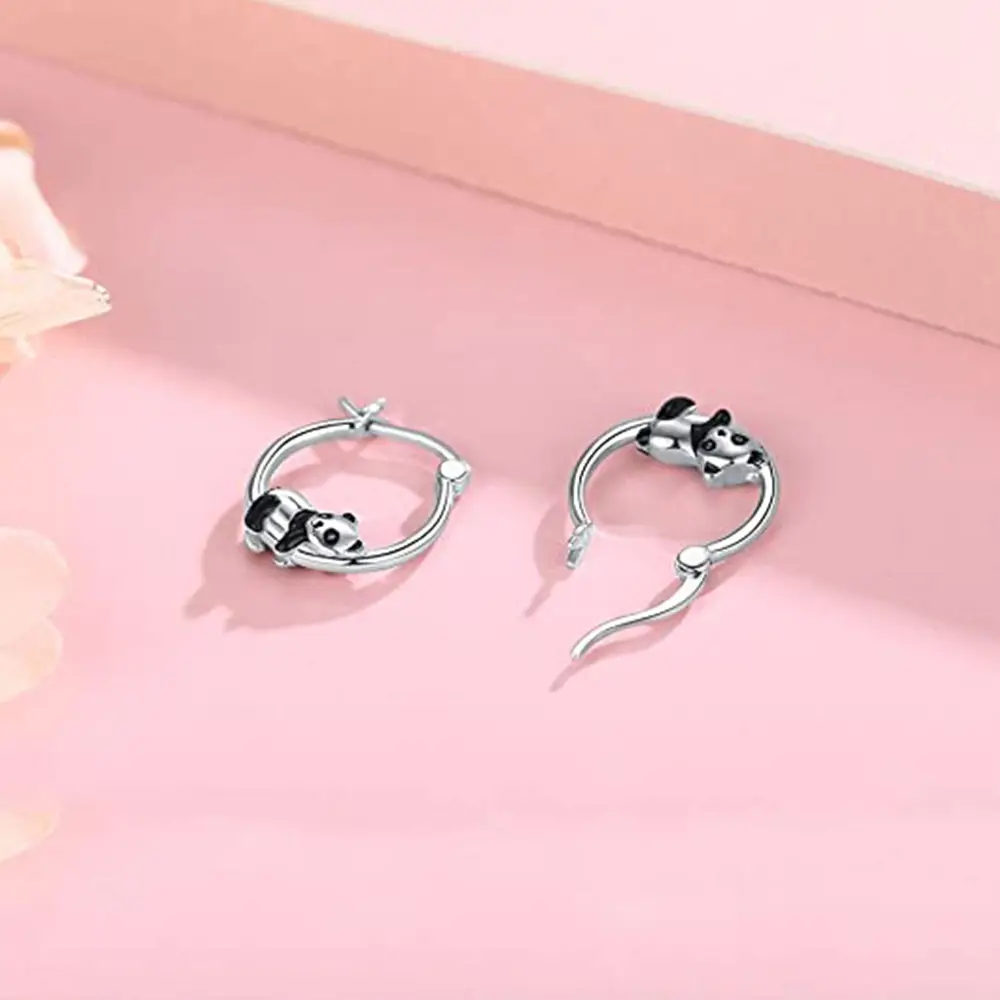 Cute Panda Earrings for Girls Silver Transparent