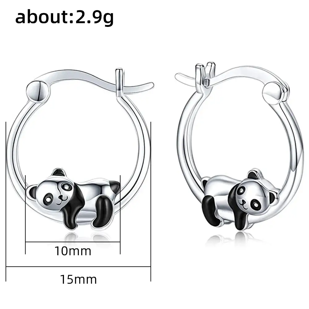 Cute Panda Earrings for Girls Silver Transparent