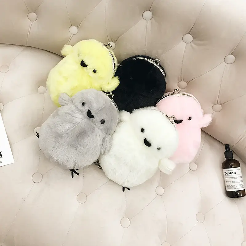 Cute White Plush Chick Clip Mobile Phone Bag for Women