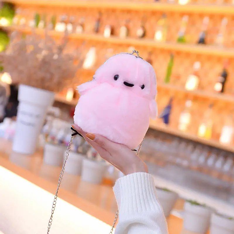 Cute White Plush Chick Clip Mobile Phone Bag for Women
