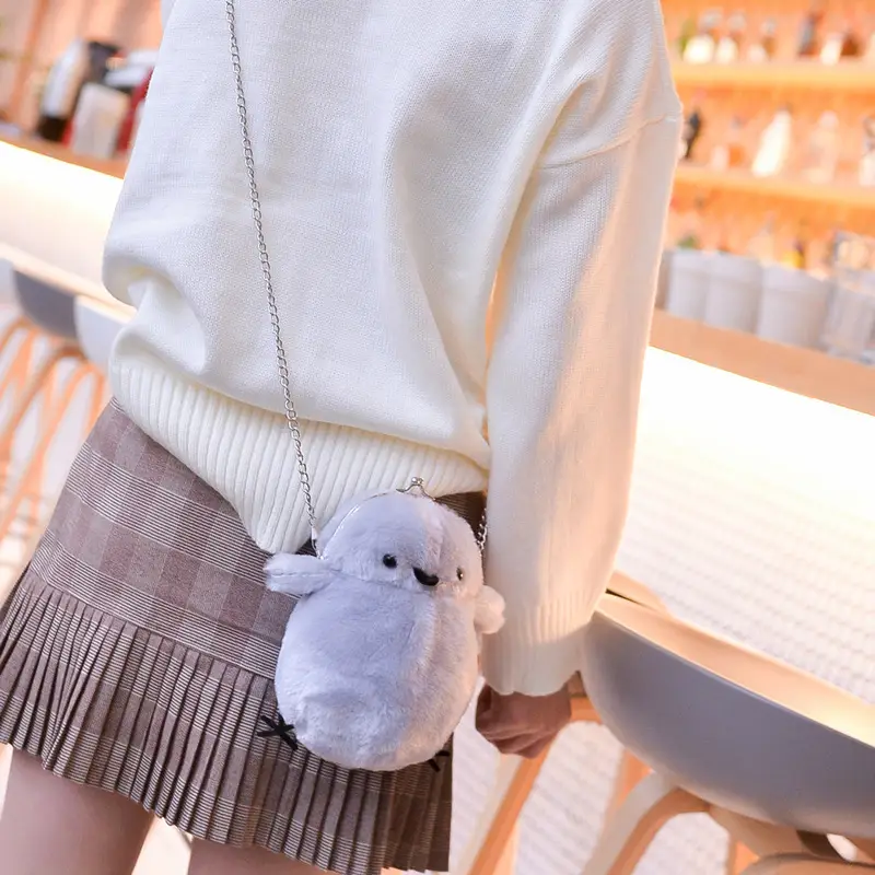 Cute White Plush Chick Clip Mobile Phone Bag for Women