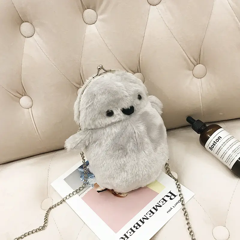Cute White Plush Chick Clip Mobile Phone Bag for Women