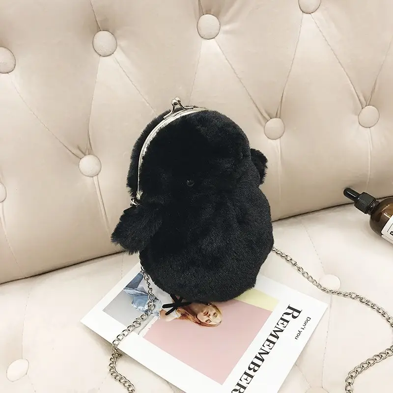 Cute White Plush Chick Clip Mobile Phone Bag for Women