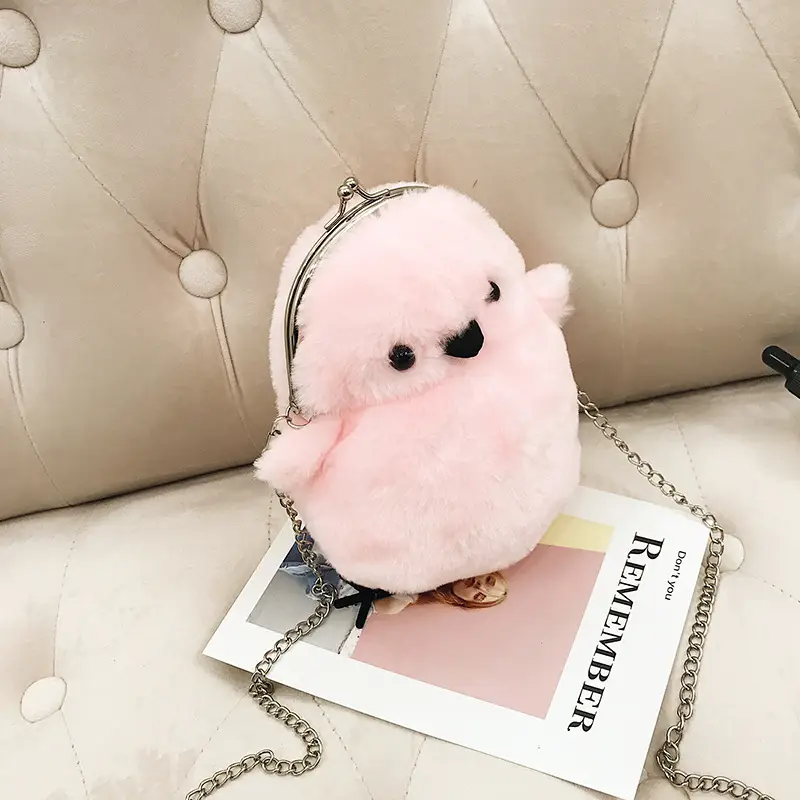 Cute White Plush Chick Clip Mobile Phone Bag for Women