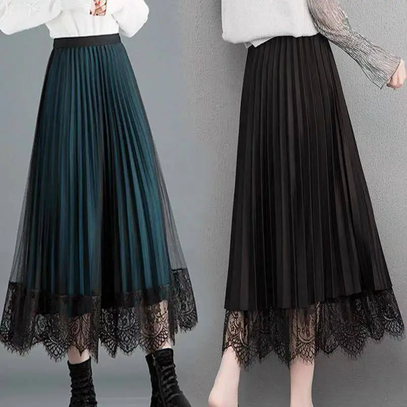 Women's Lace Pleated Skirt Large Winter Warm - Image 4