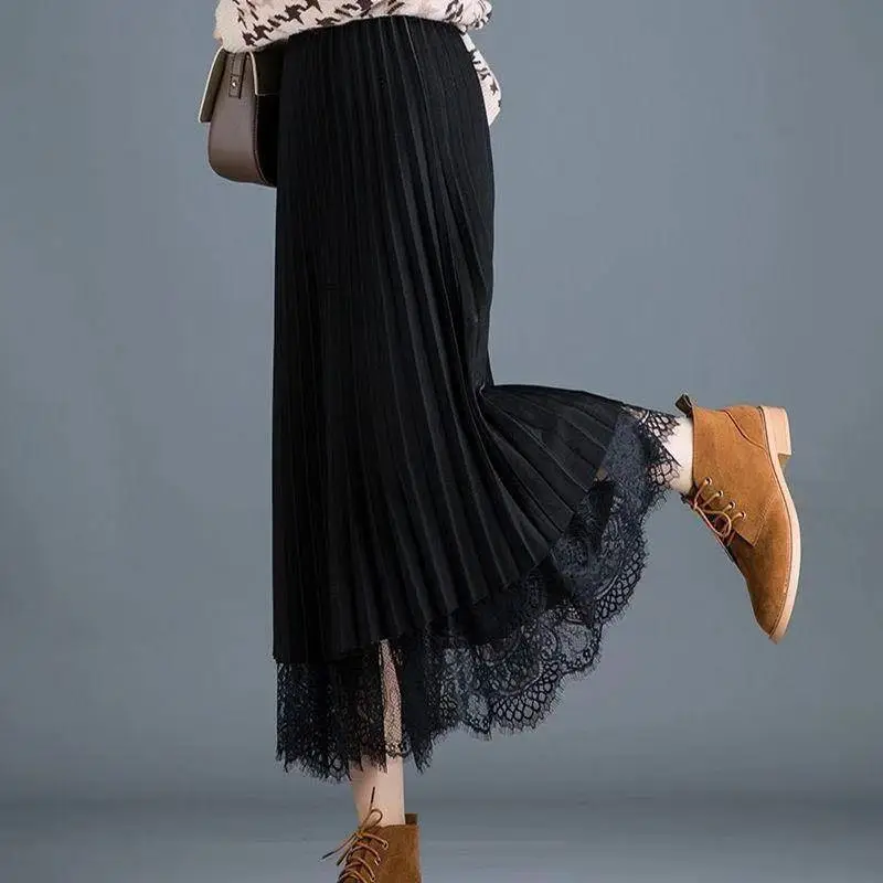 Women's Lace Pleated Skirt Large Winter Warm - Image 5