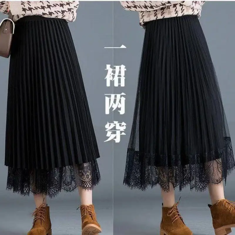 Women's Lace Pleated Skirt Large Winter Warm - Image 7