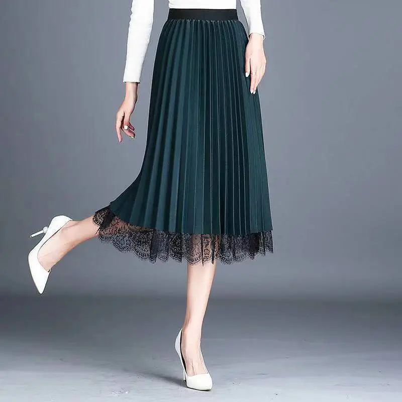 Women's Lace Pleated Skirt Large Winter Warm — feature 12