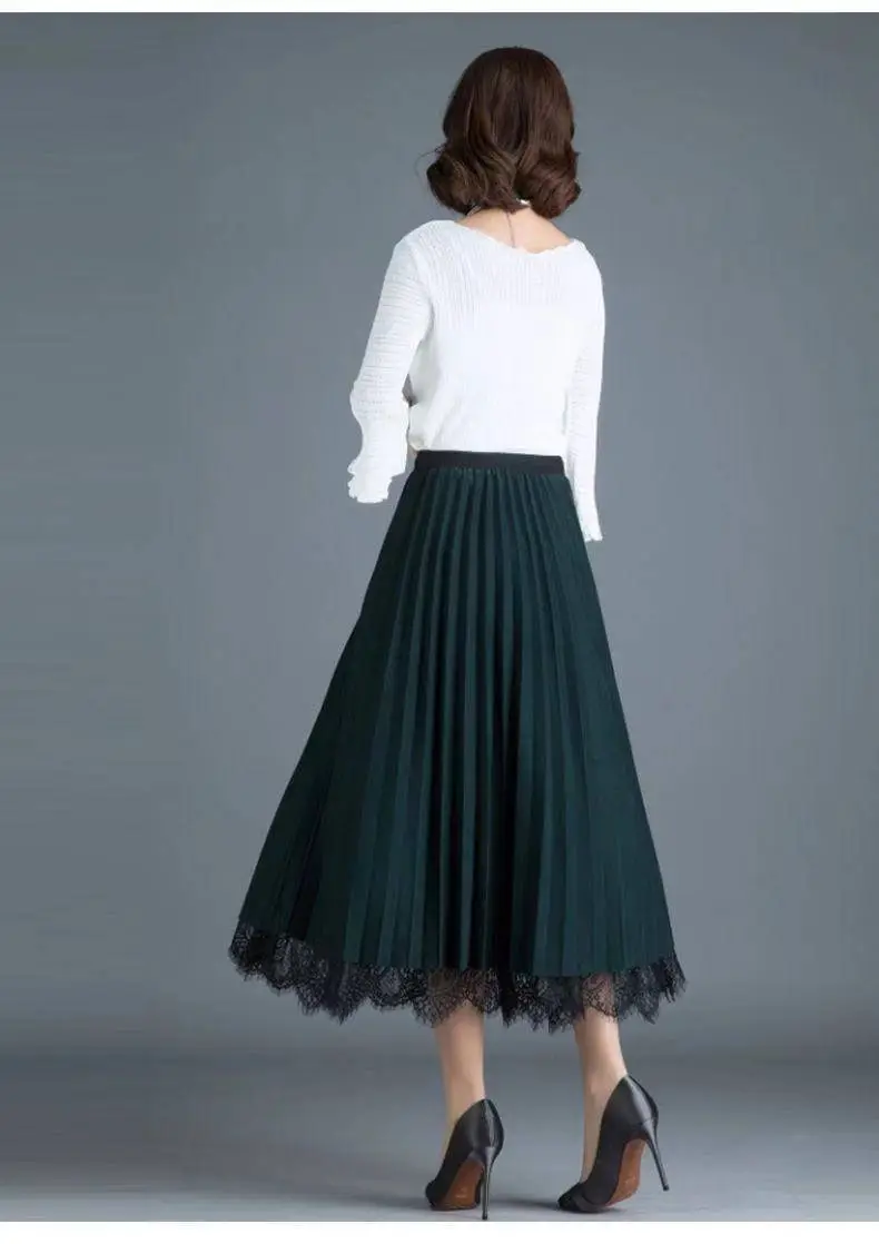 Women's Lace Pleated Skirt Large Winter Warm — feature 2