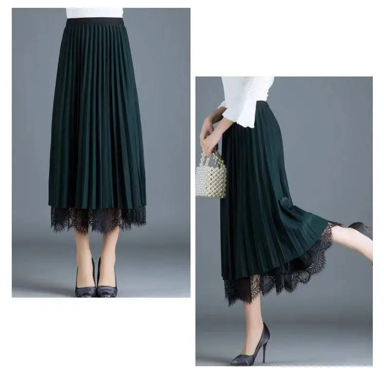 Women's Lace Pleated Skirt Large Winter Warm — feature 3