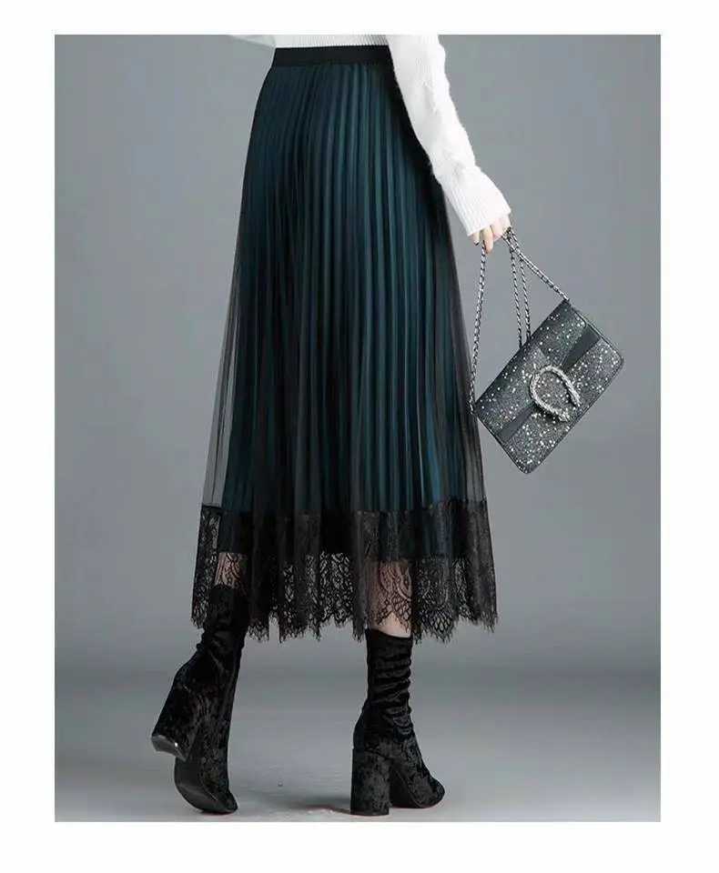 Women's Lace Pleated Skirt Large Winter Warm — feature 9