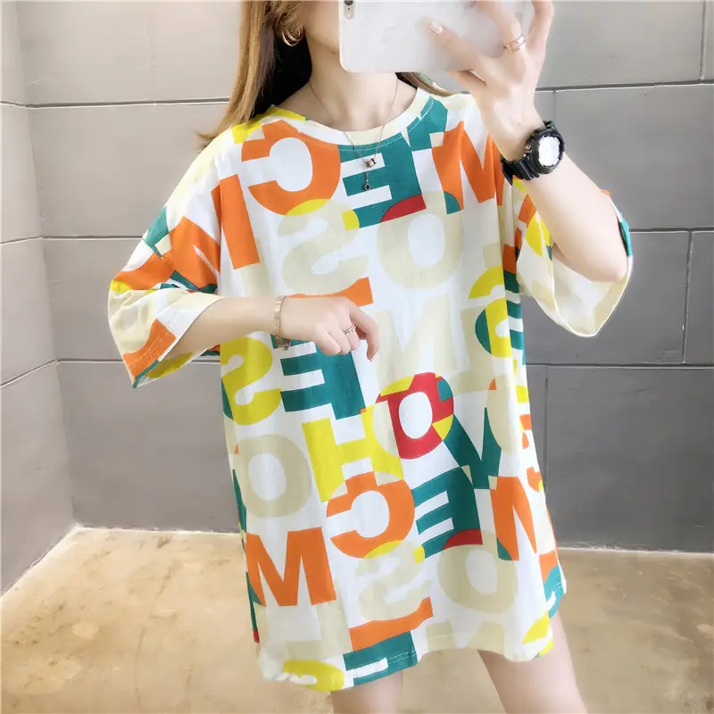2022 Summer Hip-Hop Style Women T-Shirt Mid Length Loose Fit - Image 4
