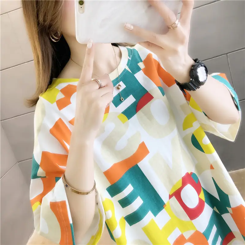 2022 Summer Hip-Hop Style Women T-Shirt Mid Length Loose Fit - Image 5