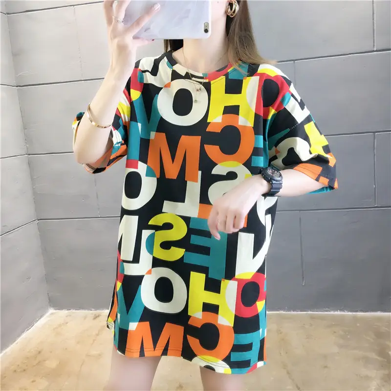 2022 Summer Hip-Hop Style Women T-Shirt Mid Length Loose Fit - Image 7