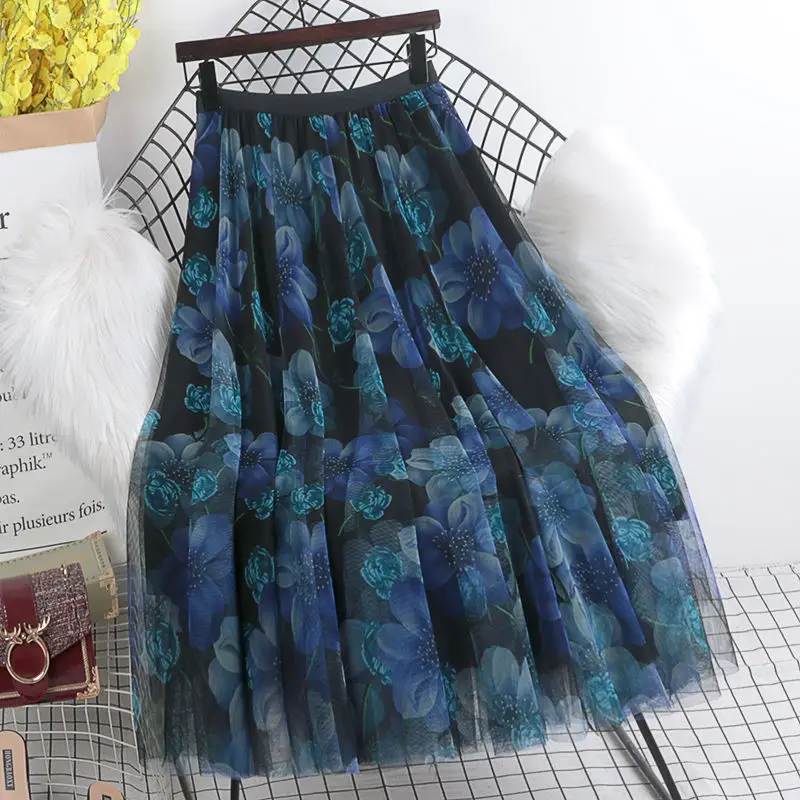 Printed Floral Skirt Slim Fit Mid Length Mesh Four Season — feature 6