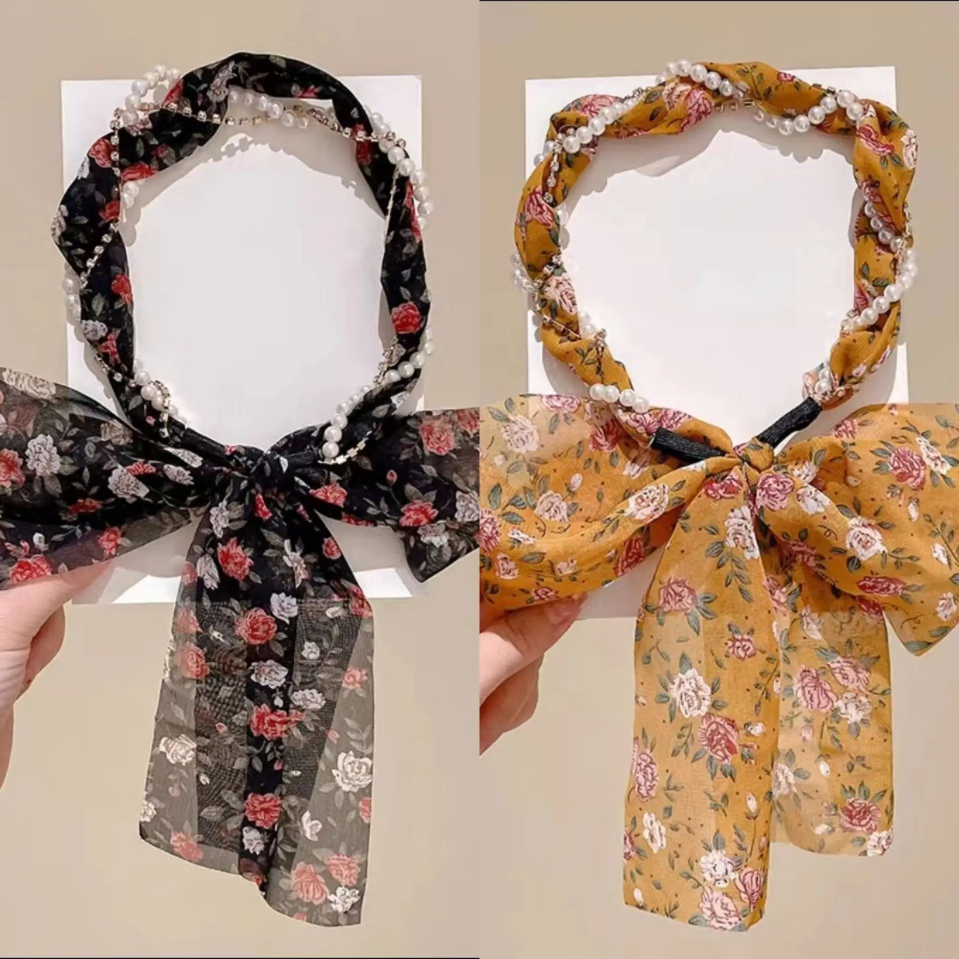 Floral Hair Scarf with Bow for Women Summer Wear
