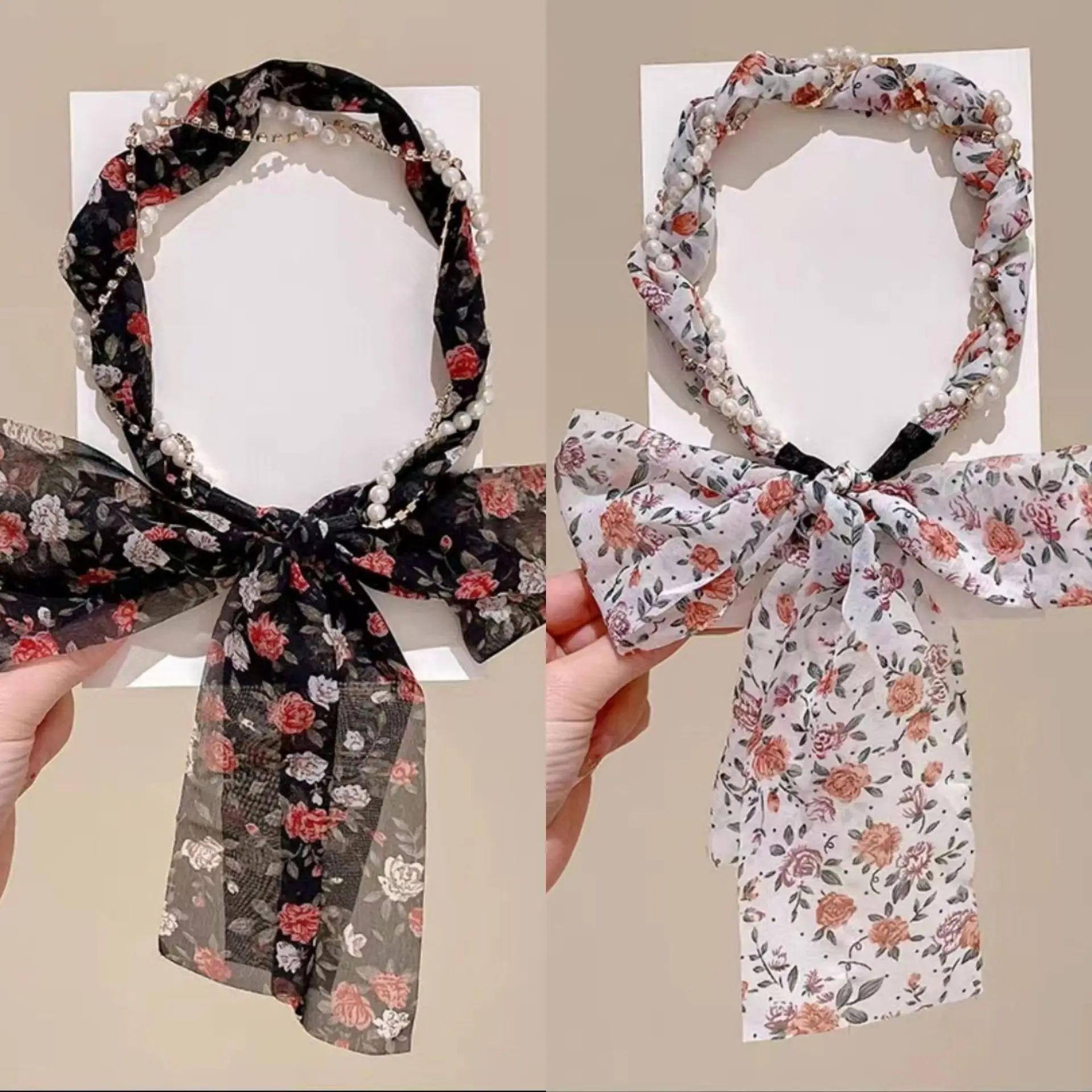 Floral Hair Scarf with Bow for Women Summer Wear