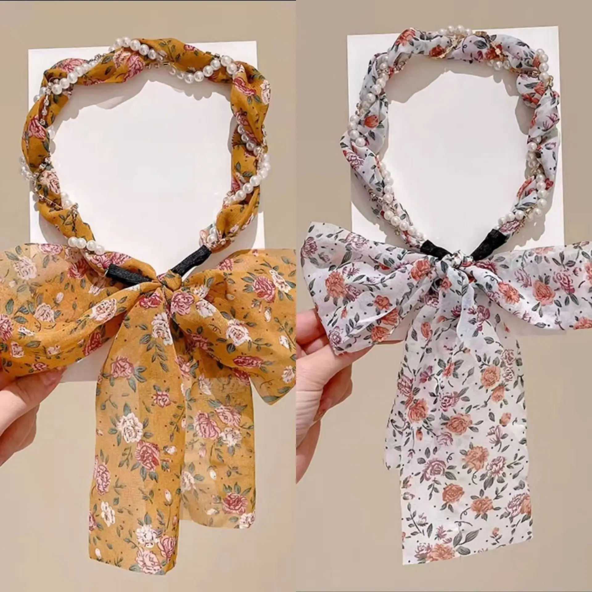 Floral Hair Scarf with Bow for Women Summer Wear