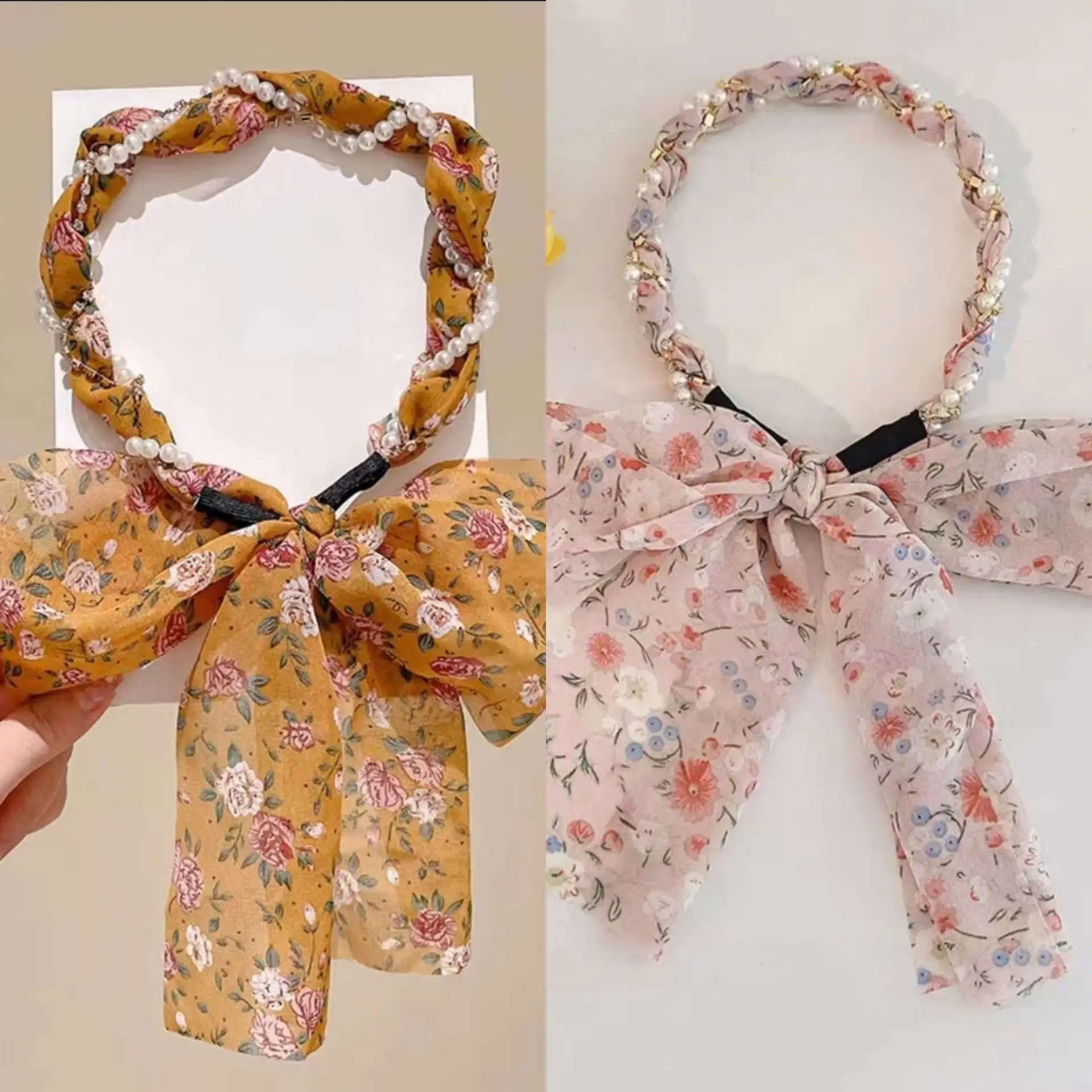 Floral Hair Scarf with Bow for Women Summer Wear