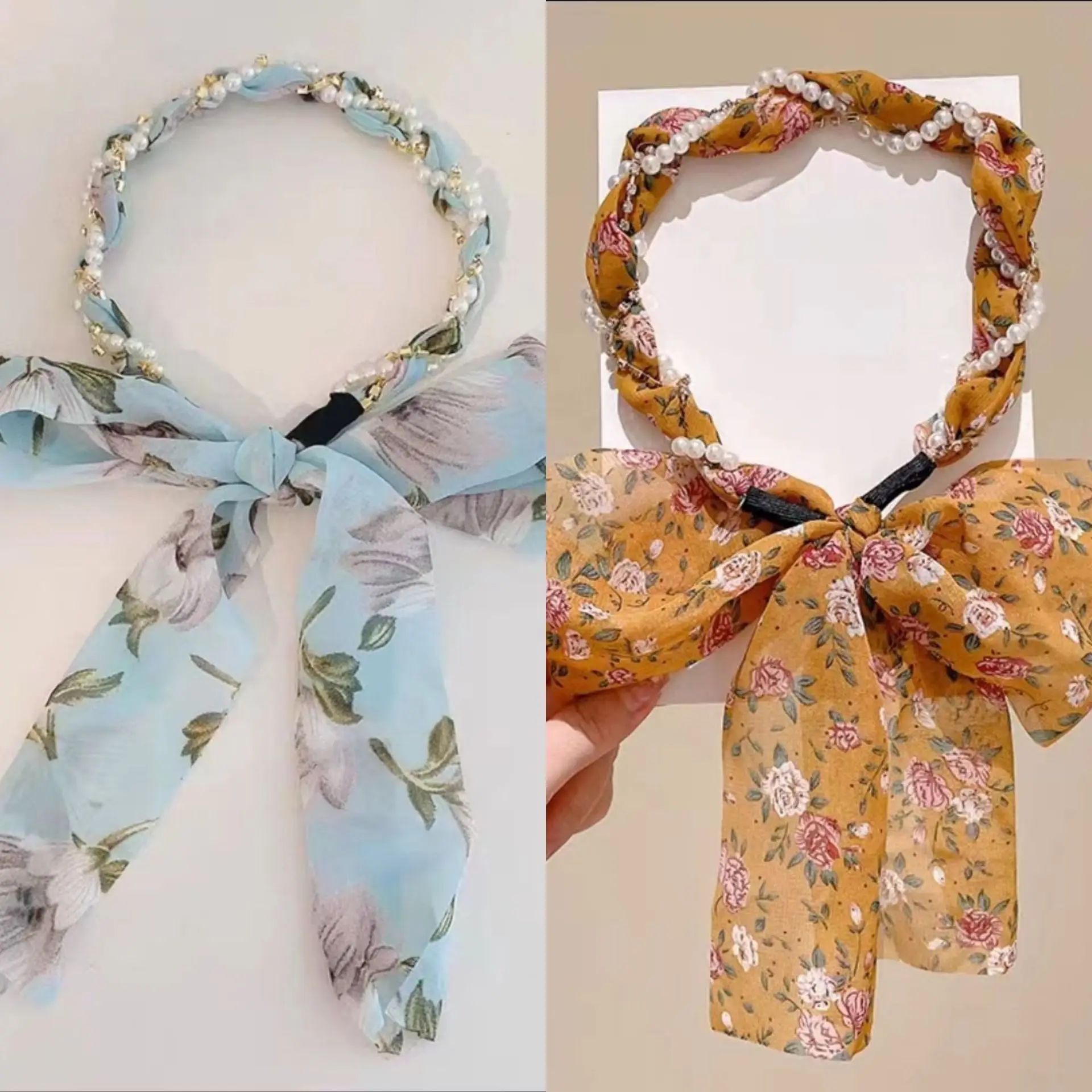 Floral Hair Scarf with Bow for Women Summer Wear