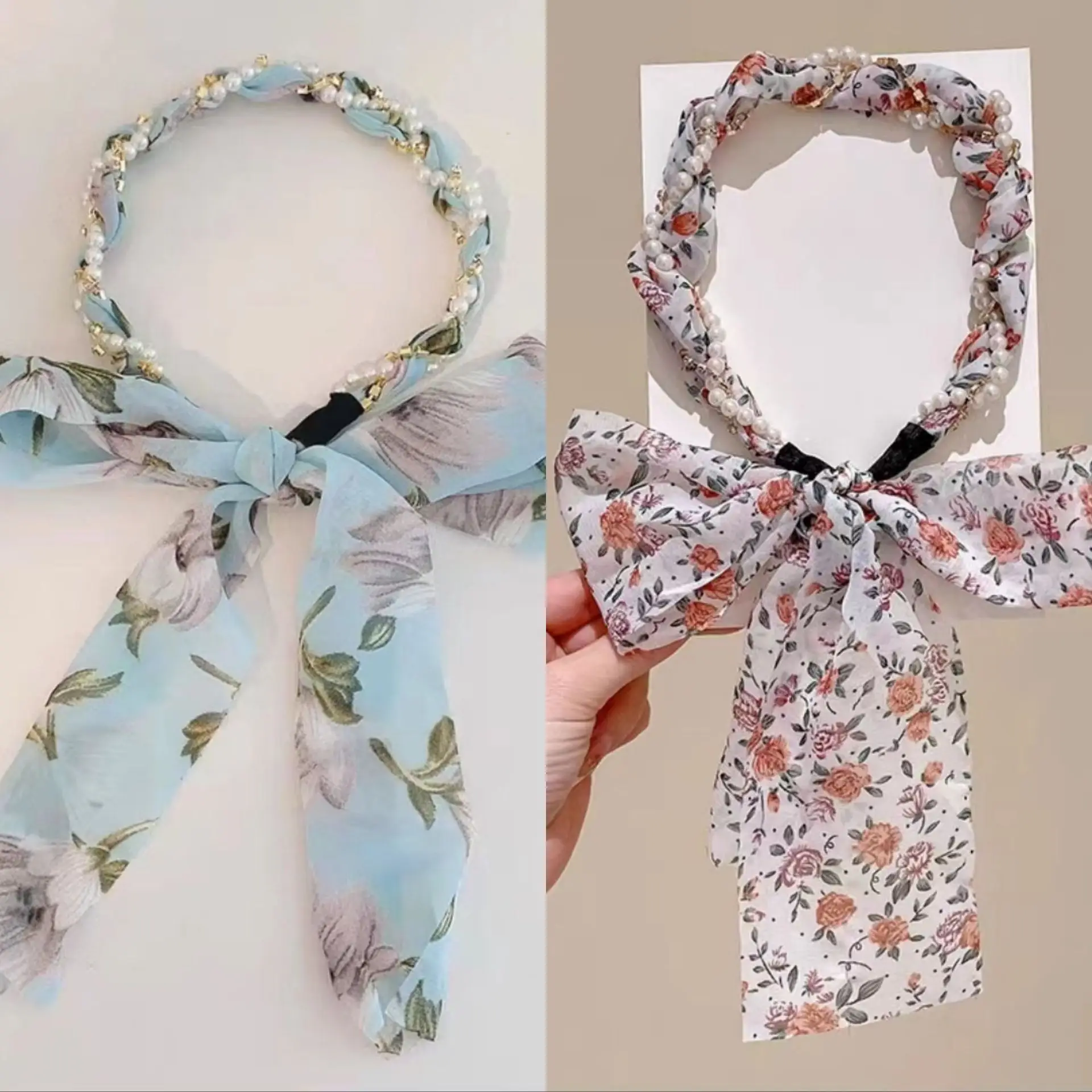 Floral Hair Scarf with Bow for Women Summer Wear