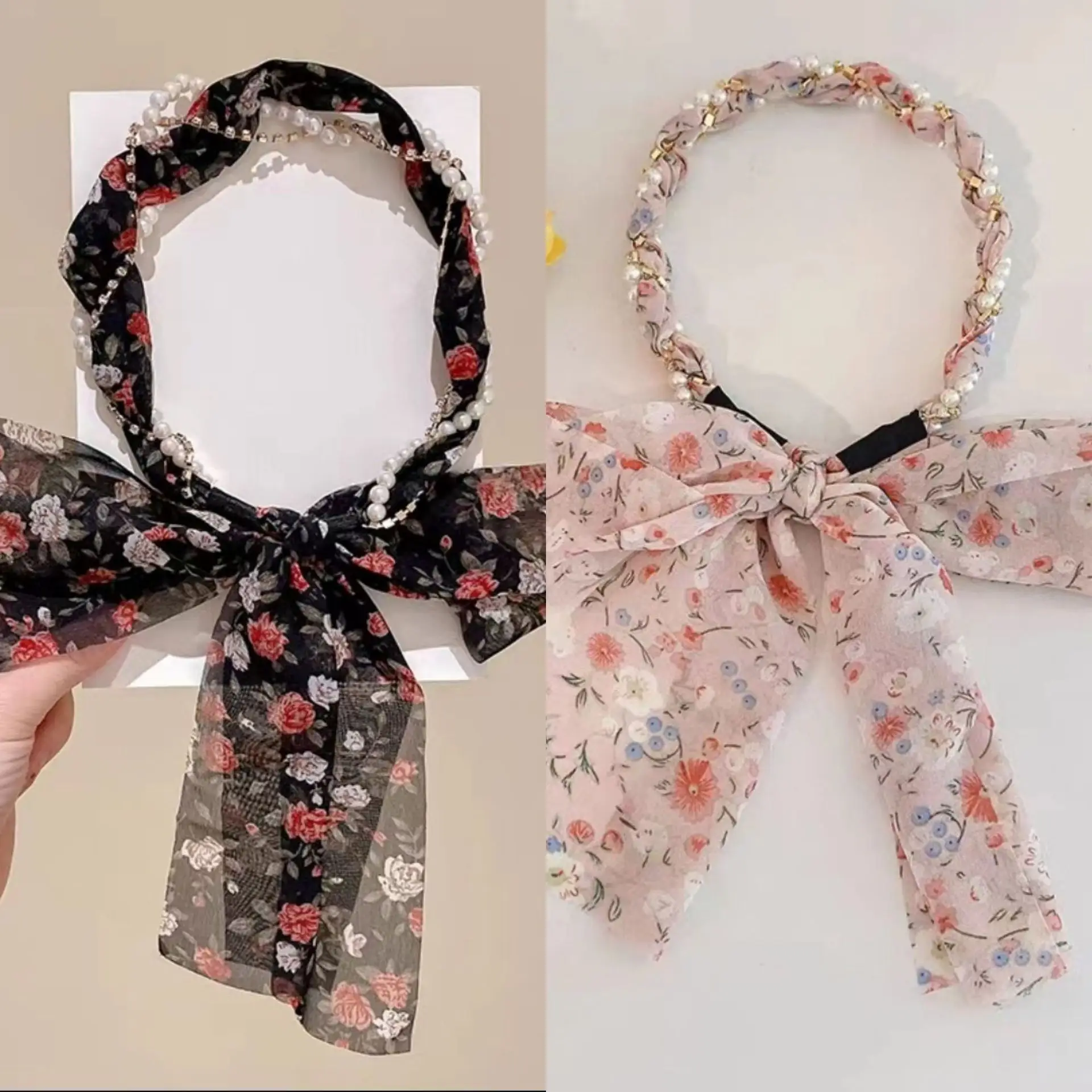Floral Hair Scarf with Bow for Women Summer Wear