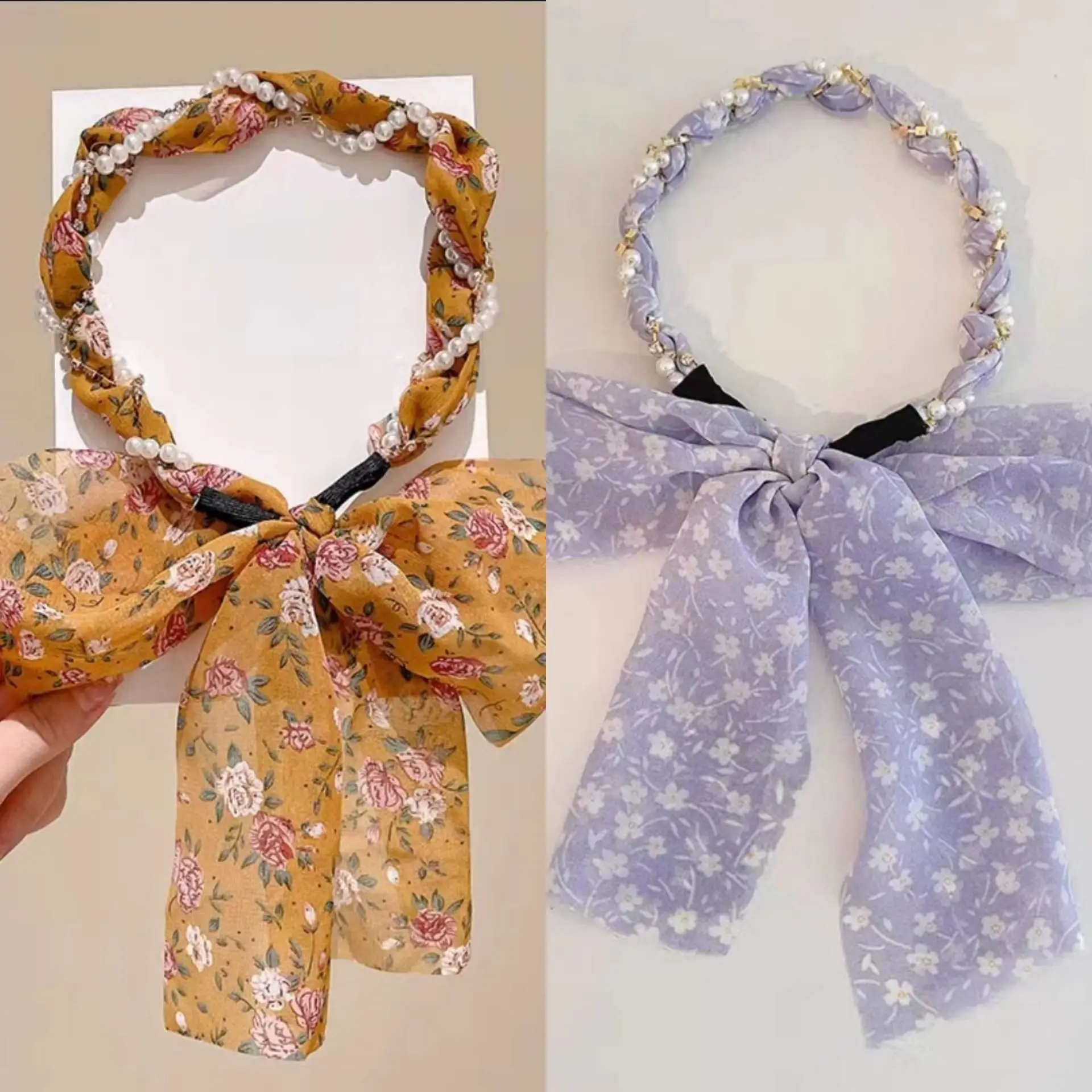 Floral Hair Scarf with Bow for Women Summer Wear