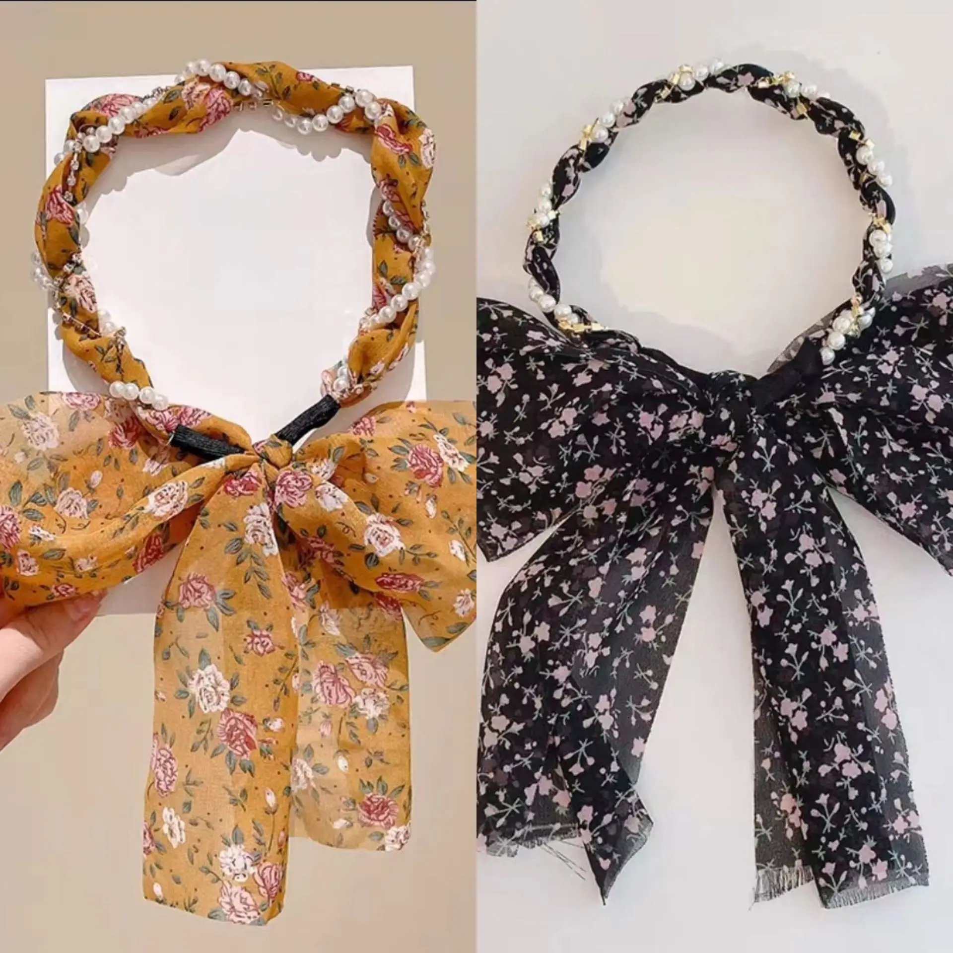 Floral Hair Scarf with Bow for Women Summer Wear