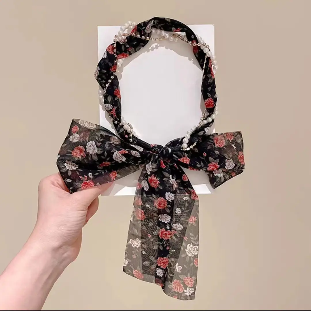 Floral Hair Scarf with Bow for Women Summer Wear