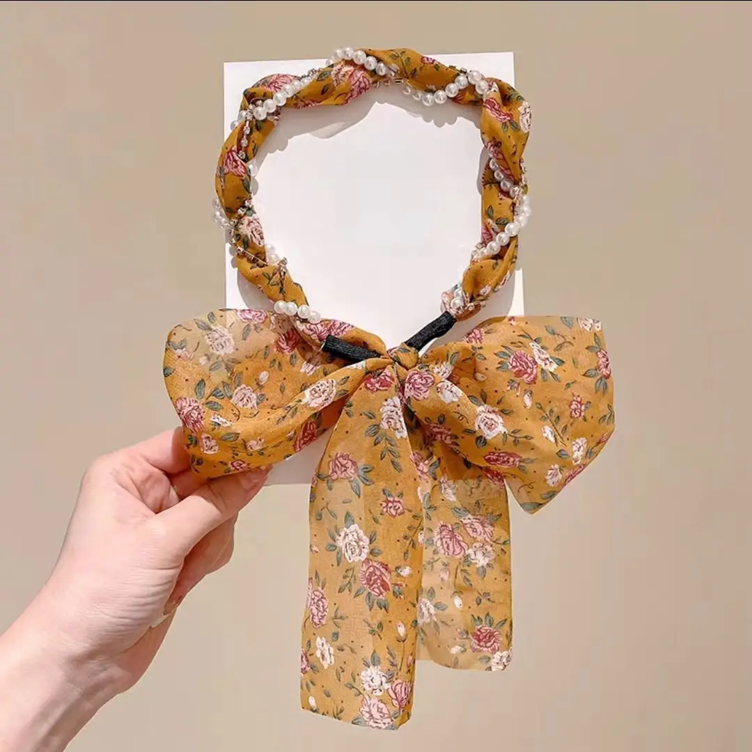 Floral Hair Scarf with Bow for Women Summer Wear