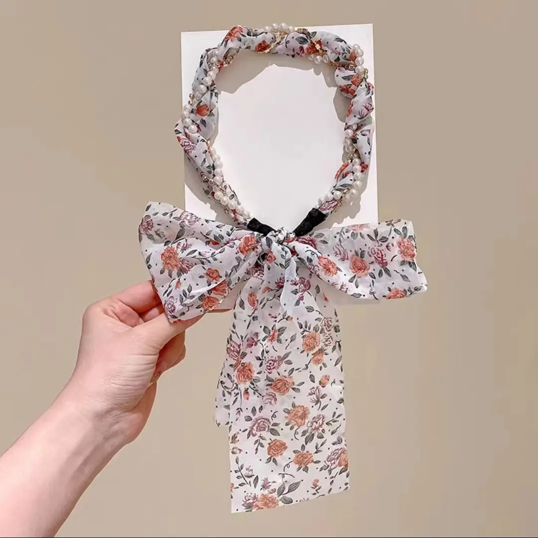 Floral Hair Scarf with Bow for Women Summer Wear