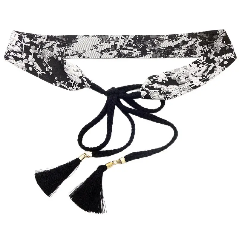 Black Printed Tassel Hanfu Strap Belt for Women - Image 10