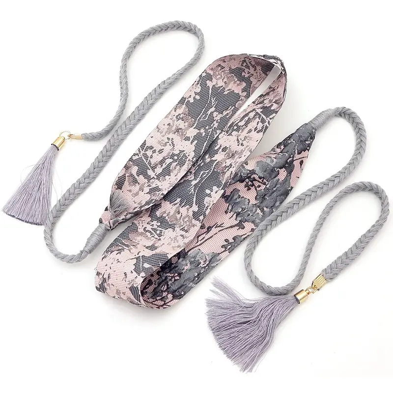 Black Printed Tassel Hanfu Strap Belt for Women - Image 5