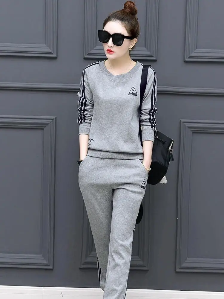 Women Grey Sweatshirt Track Suit Long Sleeve Crewneck Large - Image 6
