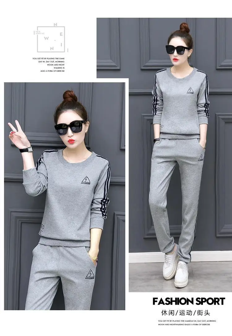 Women Grey Sweatshirt Track Suit Long Sleeve Crewneck Large — feature 1