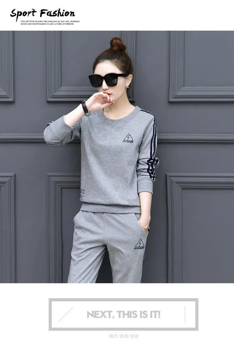 Women Grey Sweatshirt Track Suit Long Sleeve Crewneck Large — feature 28
