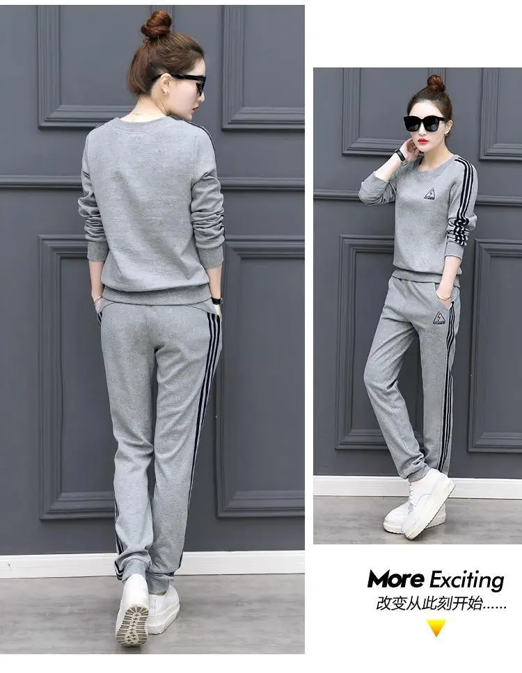 Women Grey Sweatshirt Track Suit Long Sleeve Crewneck Large — feature 4