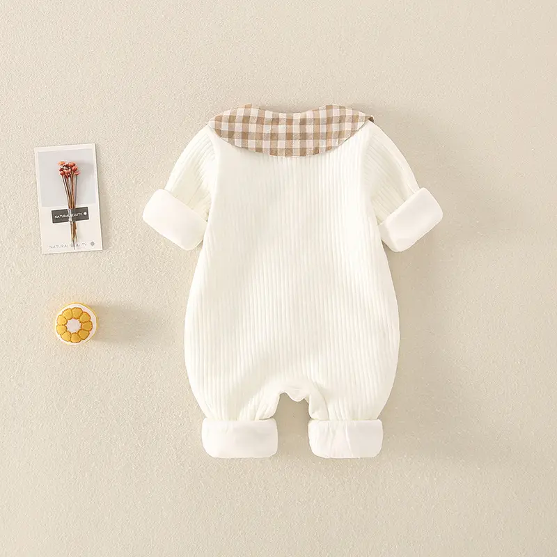 Baby Jumpsuit Autumn Plaid Cartoon Romper - Image 3