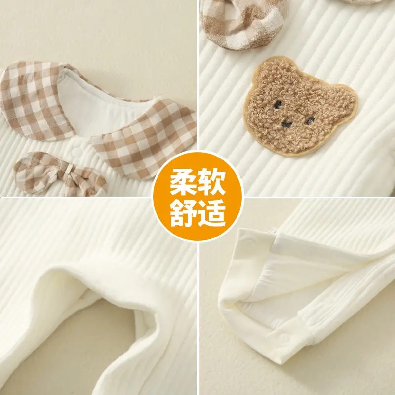 Baby Jumpsuit Autumn Plaid Cartoon Romper - Image 4