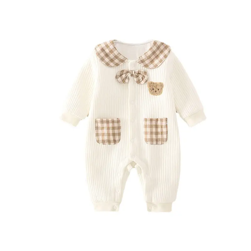 Baby Jumpsuit Autumn Plaid Cartoon Romper - Image 5