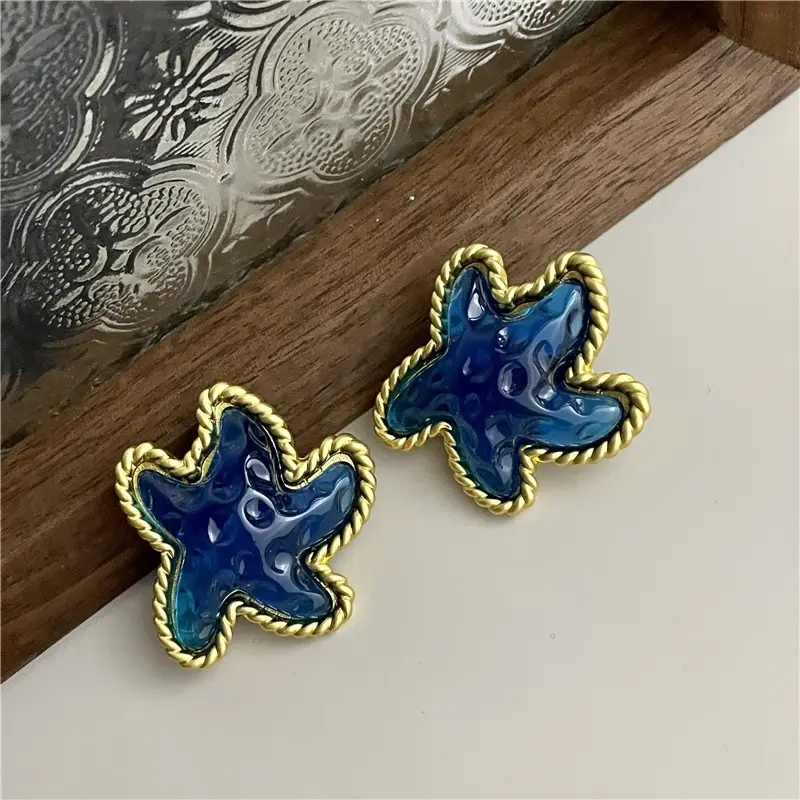 Blue Starfish Earrings for Women Mid-ancient Design
