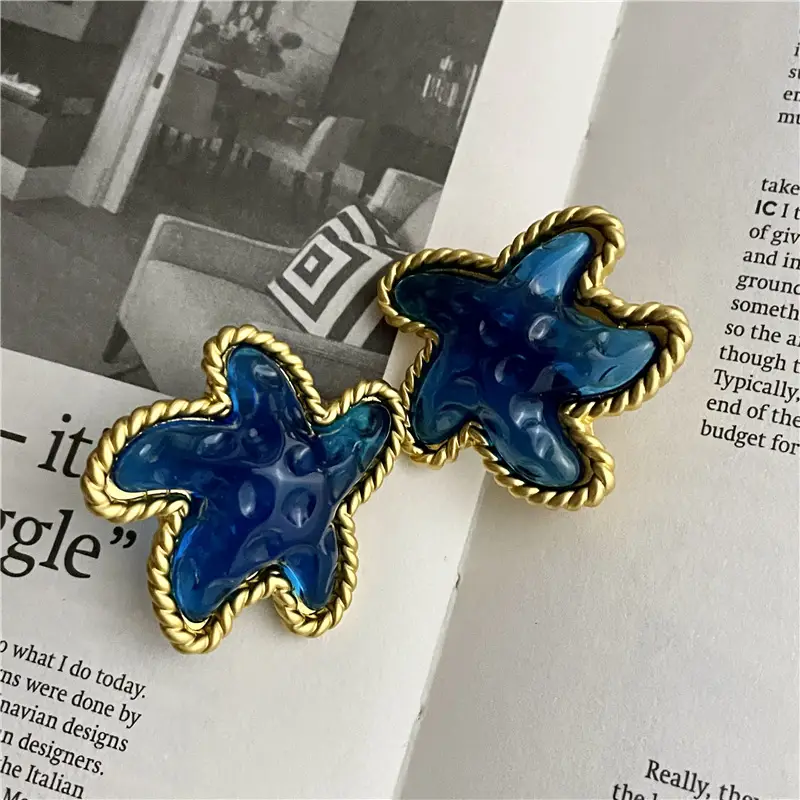 Blue Starfish Earrings for Women Mid-ancient Design