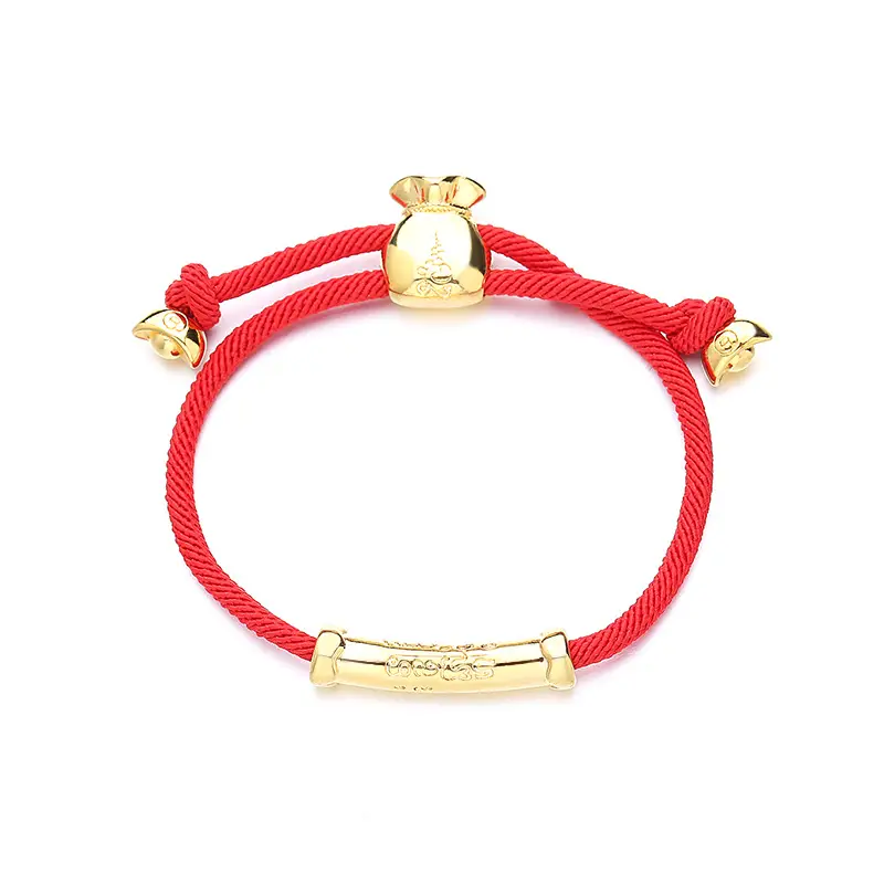 Red Gold Embroidered Treasure Bucket Bracelet for Women