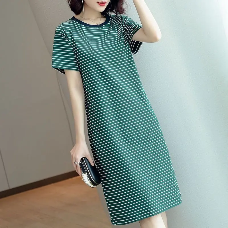 Plus Size Striped T-Shirt Dress Mid Length 2025 - Image 4