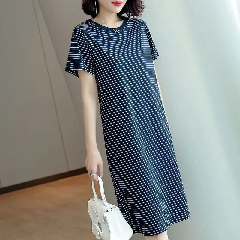 Plus Size Striped T-Shirt Dress Mid Length 2025 - Image 5