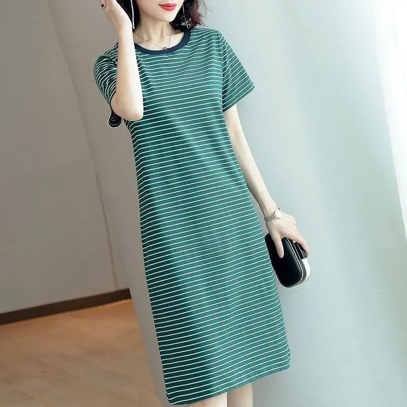 Plus Size Striped T-Shirt Dress Mid Length 2025 - Image 2