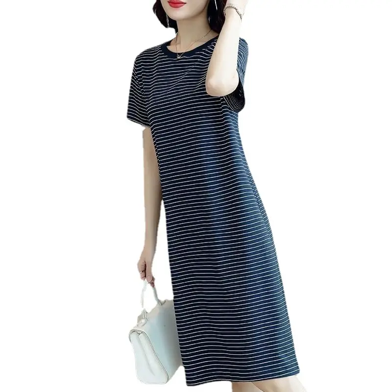 Plus Size Striped T-Shirt Dress Mid Length 2025 - Image 6