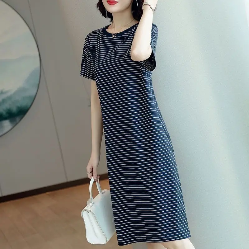 Plus Size Striped T-Shirt Dress Mid Length 2025 - Image 3