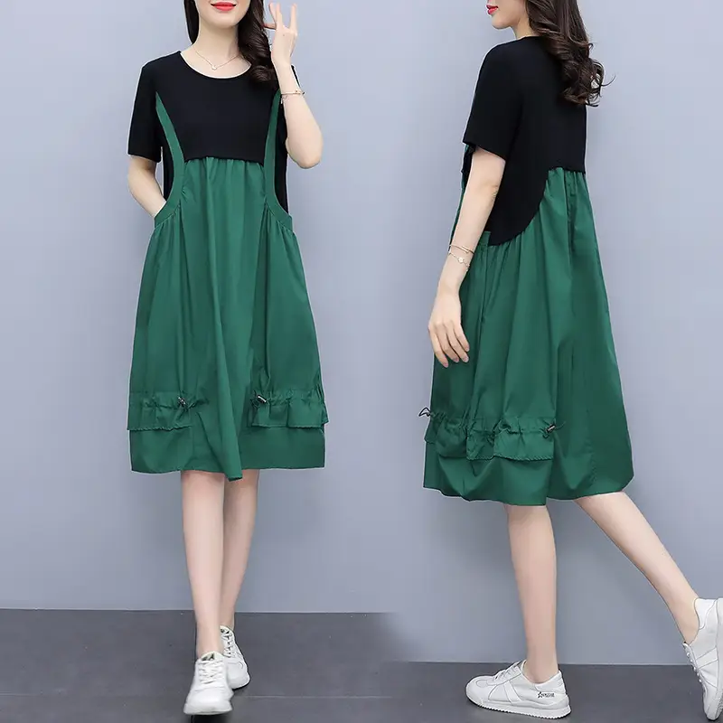 Green A-Line Suspender Skirt Set for Women - Image 4