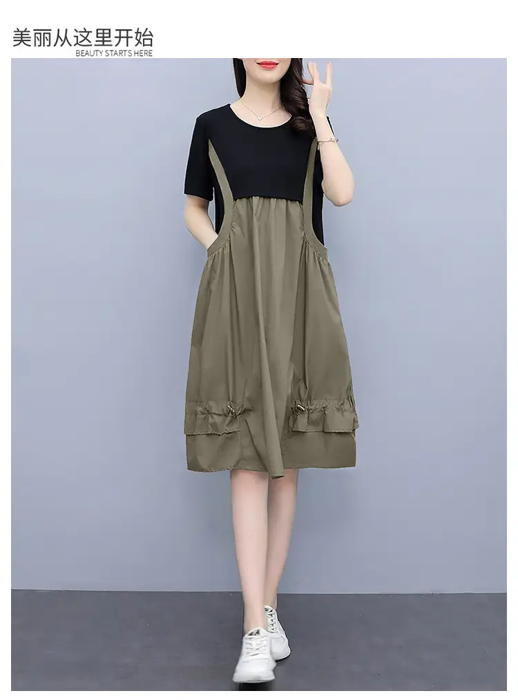 Green A-Line Suspender Skirt Set for Women — feature 24